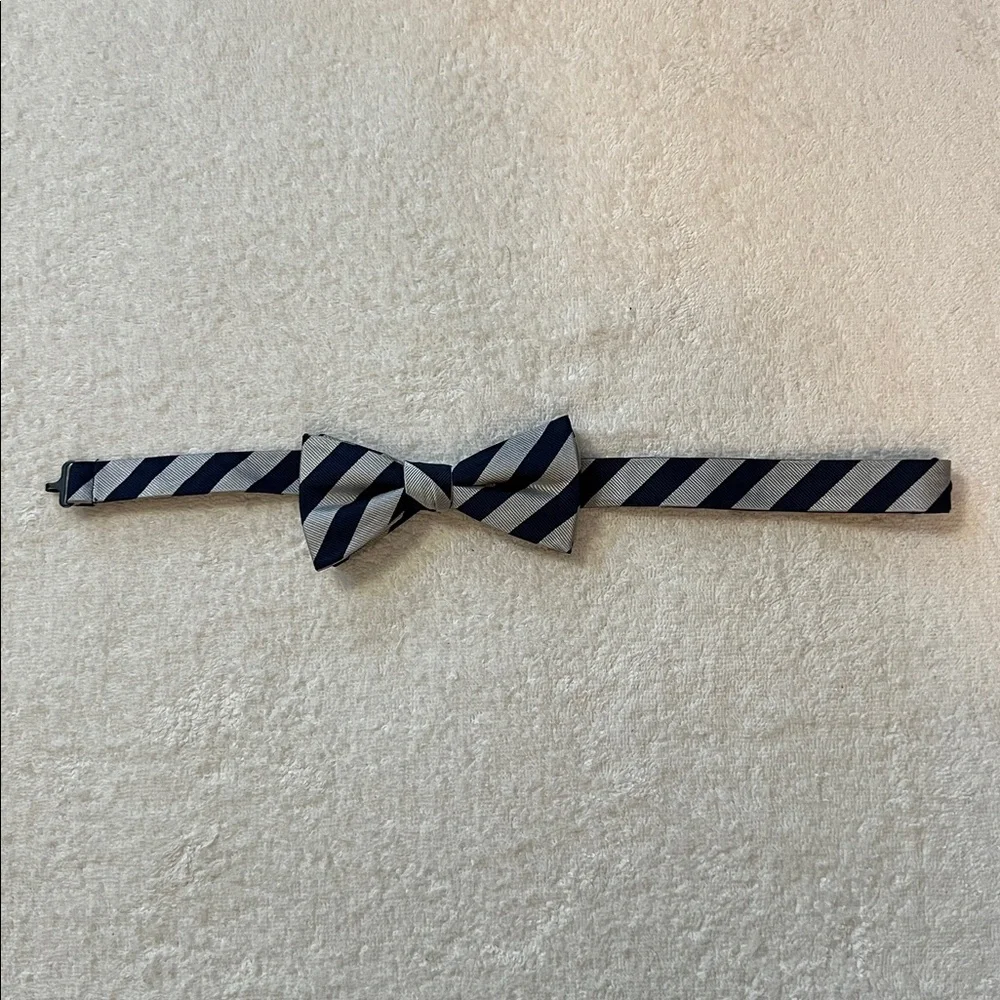 Stylish Boys Gold and Navy Striped Bow Tie, OS Adjustable Sizing (14 1/2 -20)